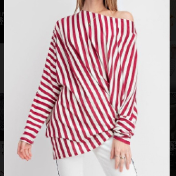 LS Striped Terry Knot Asymmetrical Tunic - Picture 3 of 3
